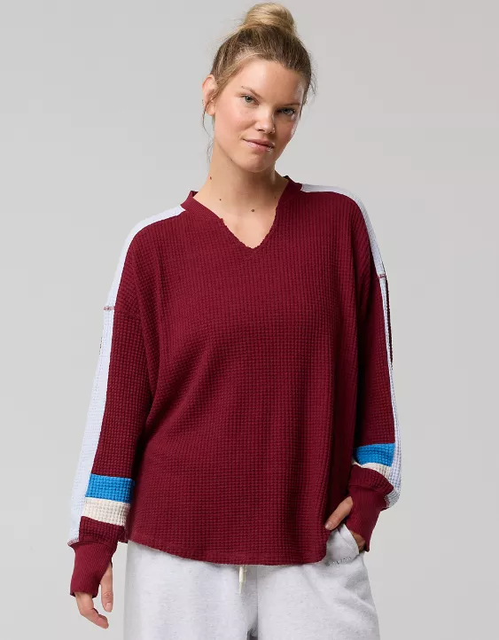 OFFLINE By Aerie Wow! Waffle Notch Neck Long Sleeve T-Shirt - Image 6