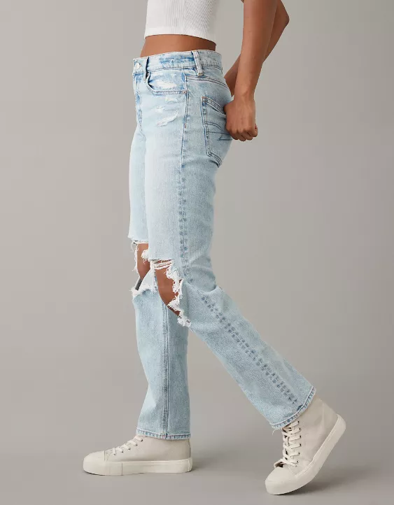 AE Stretch Super High-Waisted Ripped Ankle Straight Jean - Image 5