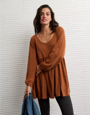 AE Sunchaser Knit Long-Sleeve Scoop Neck Mini Dress