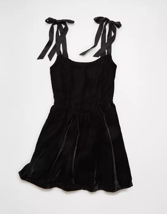 AE Tie-Strap Velvet Mini Dress - Image 3