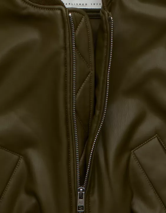 AE Faux Leather Cropped Bomber Jacket - Image 6