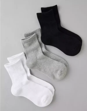 AE Solid Cropped Crew Socks 3-Pack