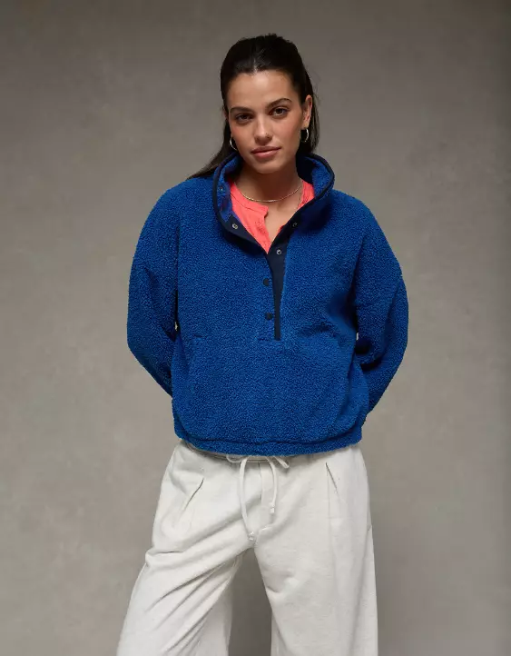 AE Relaxed Sherpa Fleece Henley Sweatshirt - Image 6