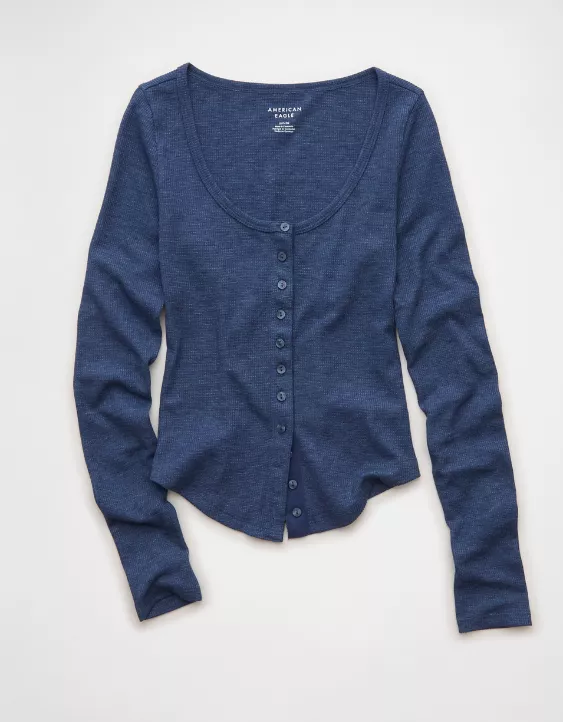 AE Waffle Long Sleeve Button-Up Tee - Image 3