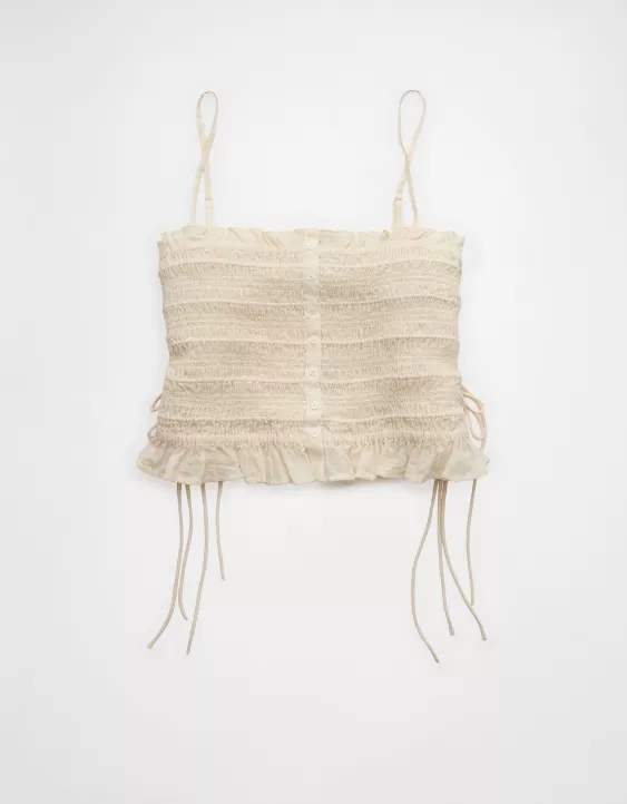 AE Smocked Tie Side Button-Up Tank Top - Image 3