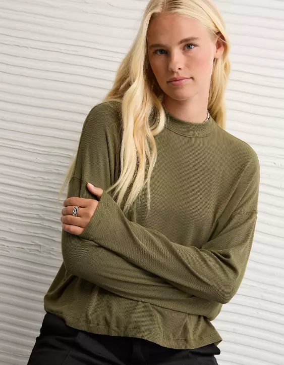 AE Soft & Sexy Long Sleeve Mockneck T-Shirt - Image 6