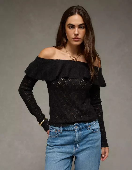 AE Ruffle Off-The-Shoulder Sweater - Image 6