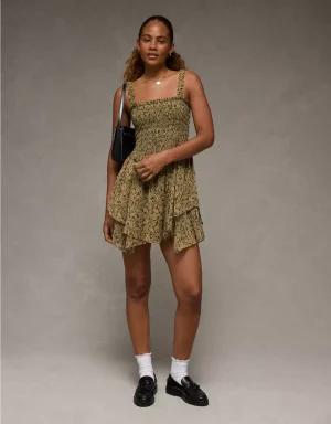 AE Handkerchief Hem Ruffle Floral Mini Dress