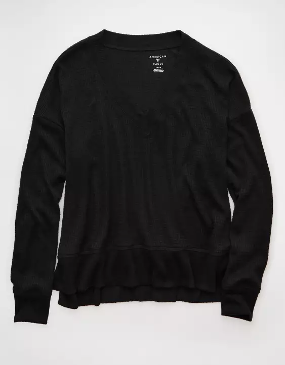 AE Long Sleeve V-Neck Plush T-Shirt - Image 3