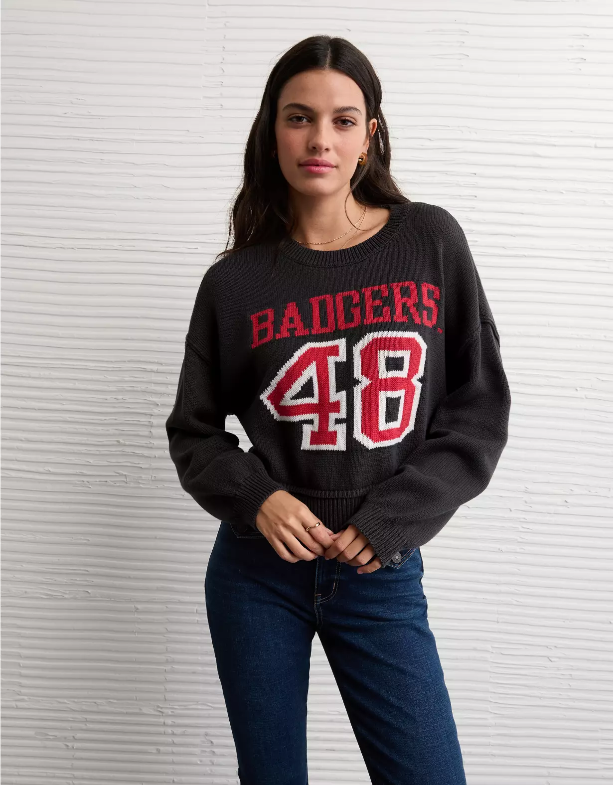 AE Wisconsin Badgers Cropped Sweater