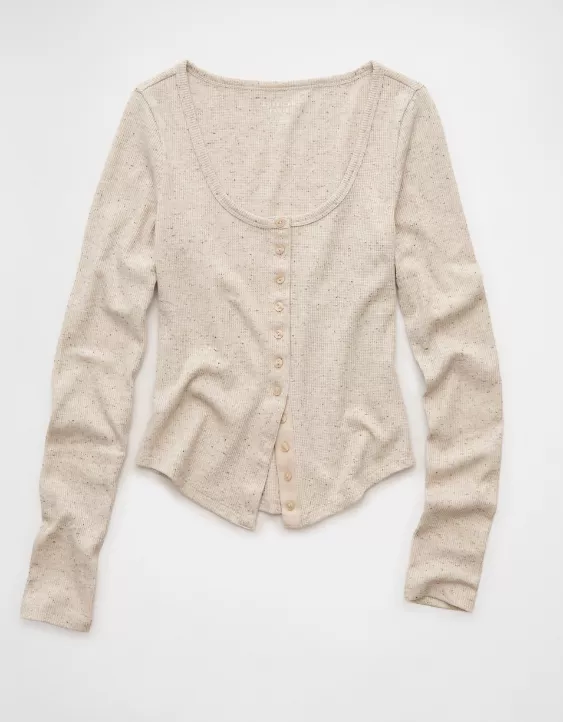 AE Waffle Long Sleeve Button-Up Tee - Image 3