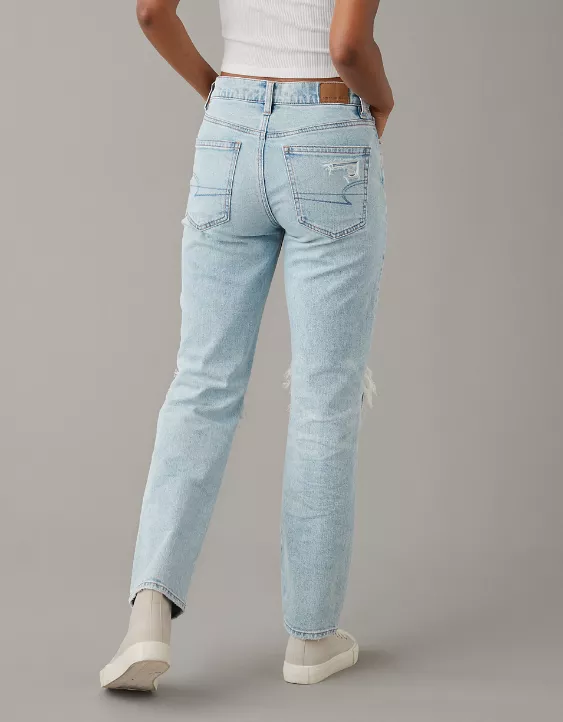 AE Stretch Super High-Waisted Ripped Ankle Straight Jean - Image 2