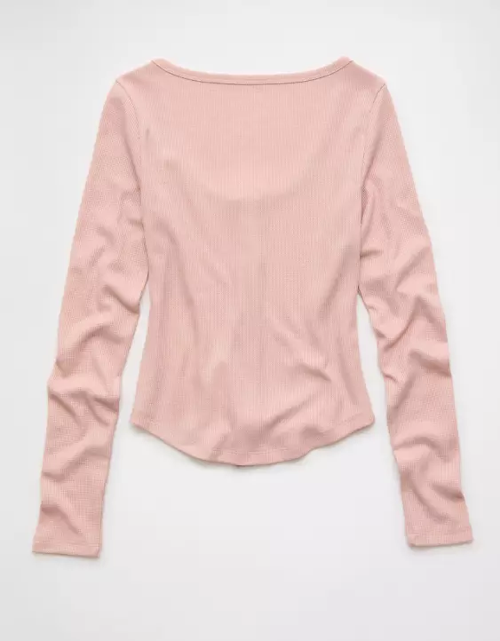 AE Waffle Long Sleeve Button-Up Tee - Image 4