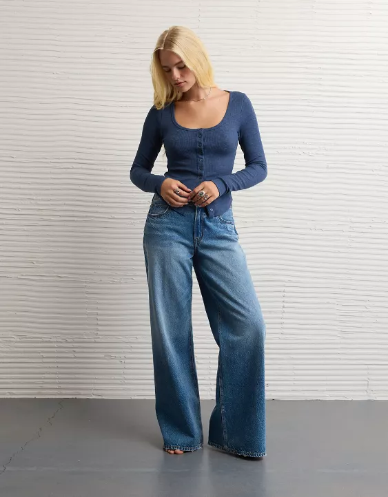 AE Waffle Long Sleeve Button-Up Tee - Image 5