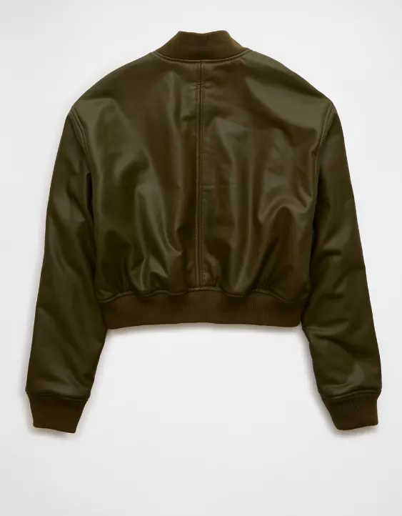 AE Faux Leather Cropped Bomber Jacket - Image 4