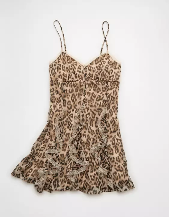 AE V-Neck Ruffled Leopard Print Mini Dress - Image 3