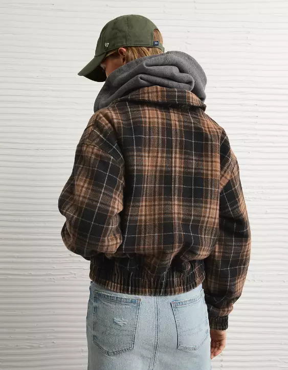AE Plaid Bubble Bomber Jacket - Image 2