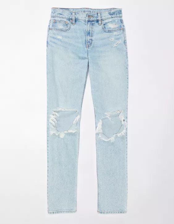 AE Stretch Super High-Waisted Ripped Ankle Straight Jean - Image 3
