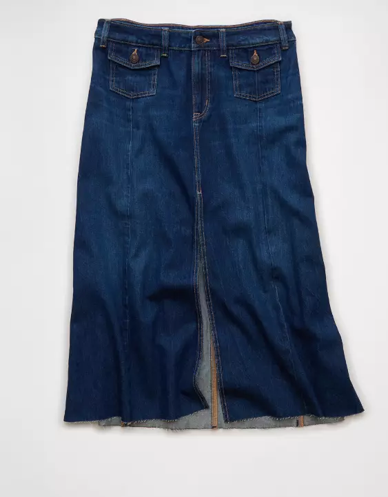AE Low-Rise A-Line Denim Midi Skirt - Image 3